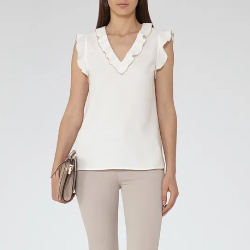 Reiss white ruffle blouse, SIZE 6